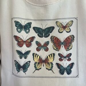 Earthbound Cream  Butterfly  Pullover Sweatshirt Nature Outdoor